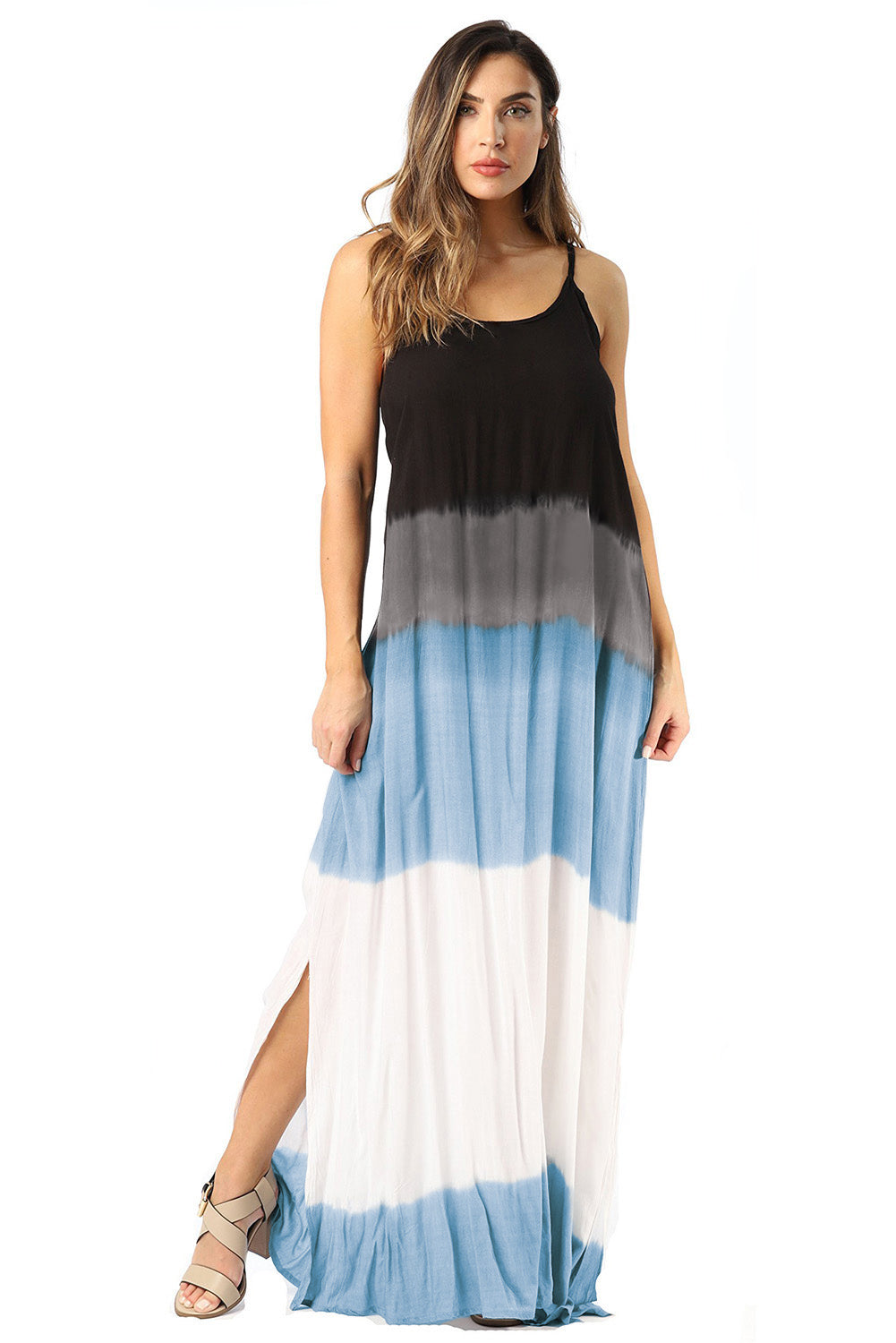 Spaghetti Strap Tie Dye Slit Maxi Dress