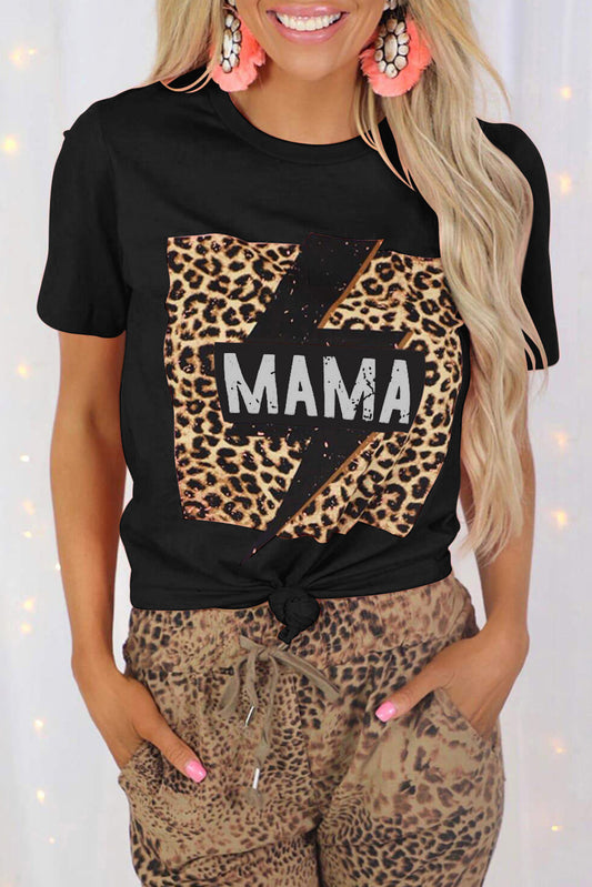 MAMA Leopard Lightning Print Graphic T-shirt