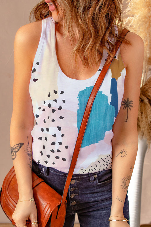 Multicolor Mixed Abstract Print Racerback Tank Top