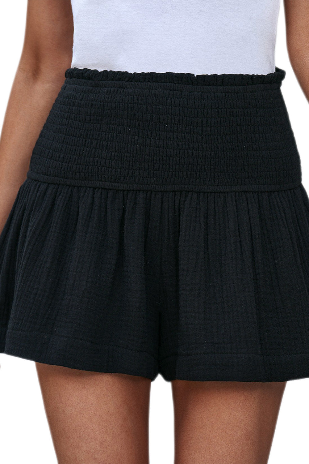 Smocked High Waist Ruffle Shorts