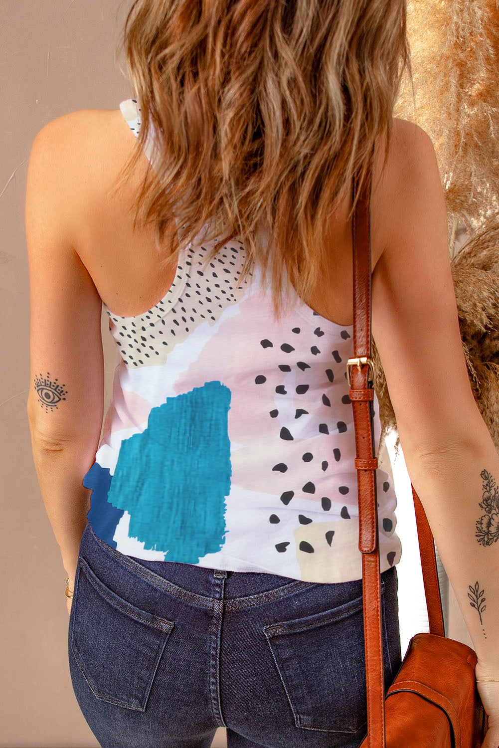 Multicolor Mixed Abstract Print Racerback Tank Top