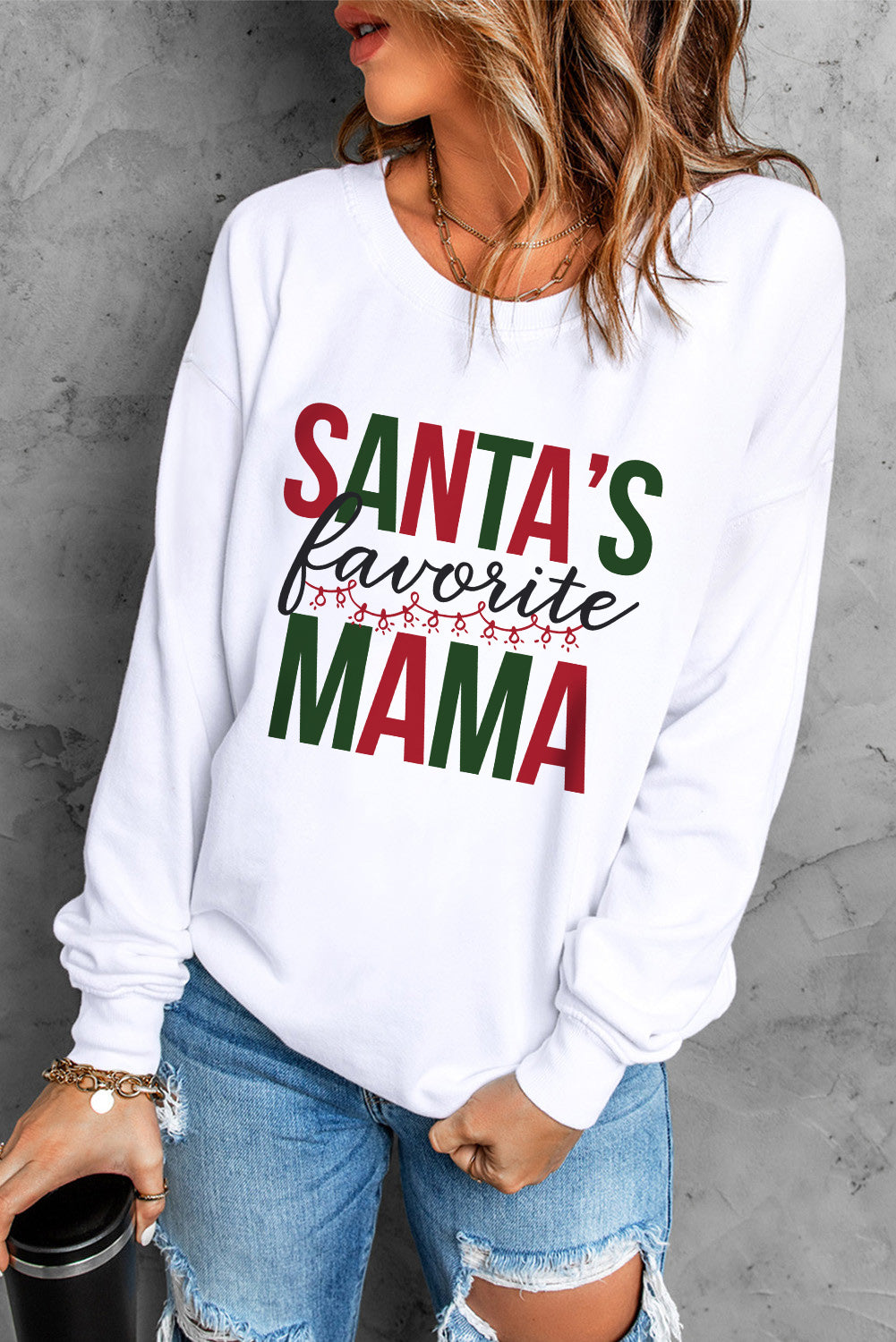 Santa's Favorite Mama Long Sleeve Sweatshirt