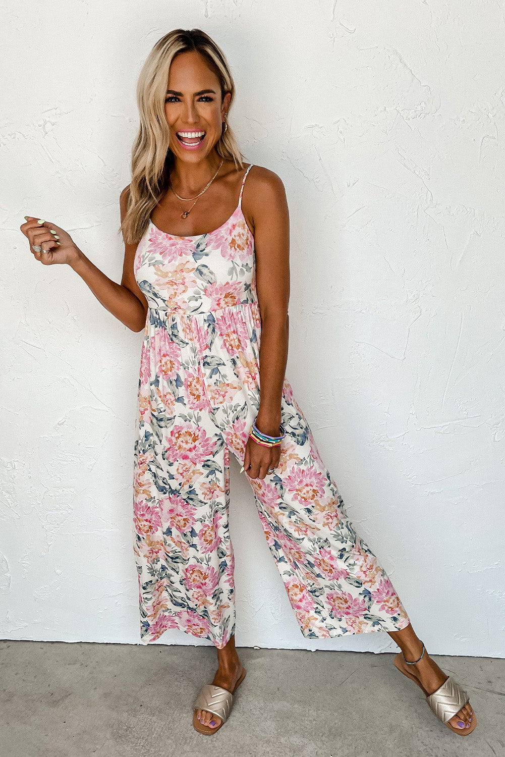 Floral Spaghetti Straps Wide Leg Jumpsuit