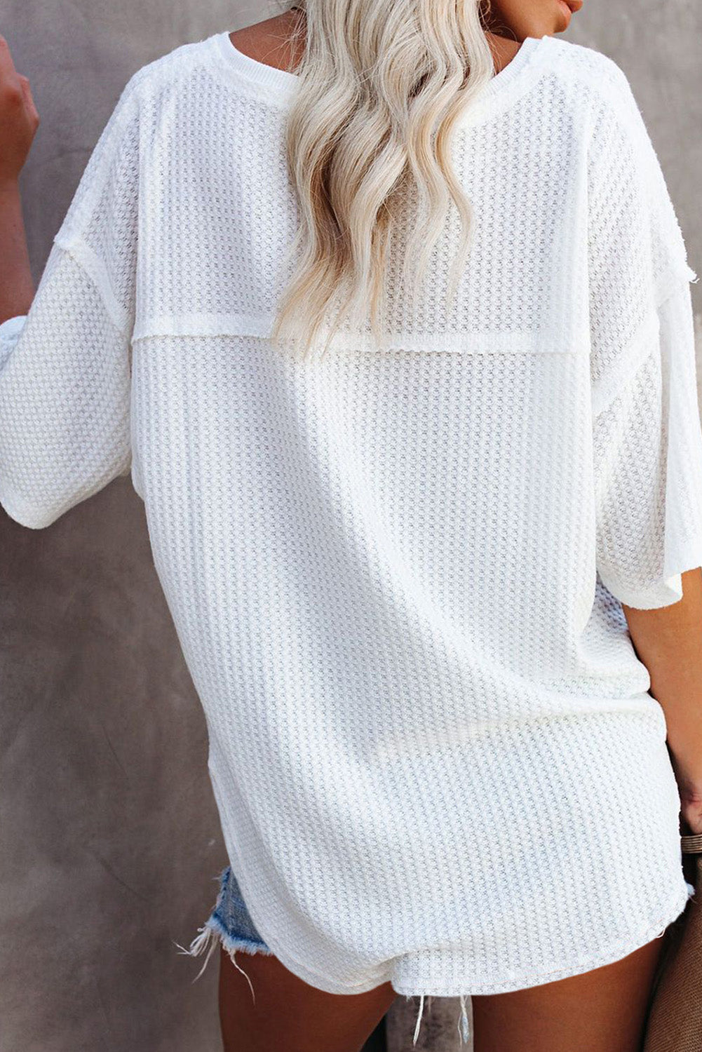 Waffle Knit Drop Shoulder Loose Top