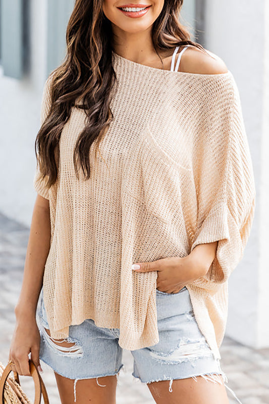 Loose Fit Split Pocket Half Sleeve Knitted Top