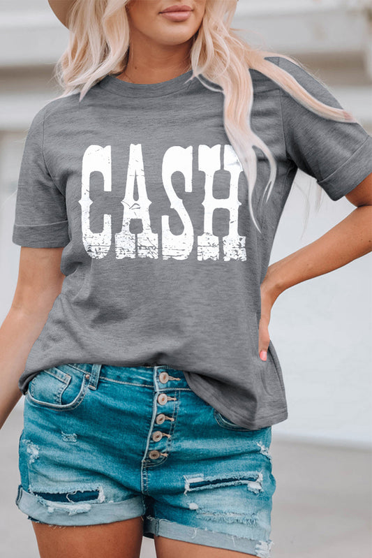 CASH Letter Print Short Sleeve T Shirt