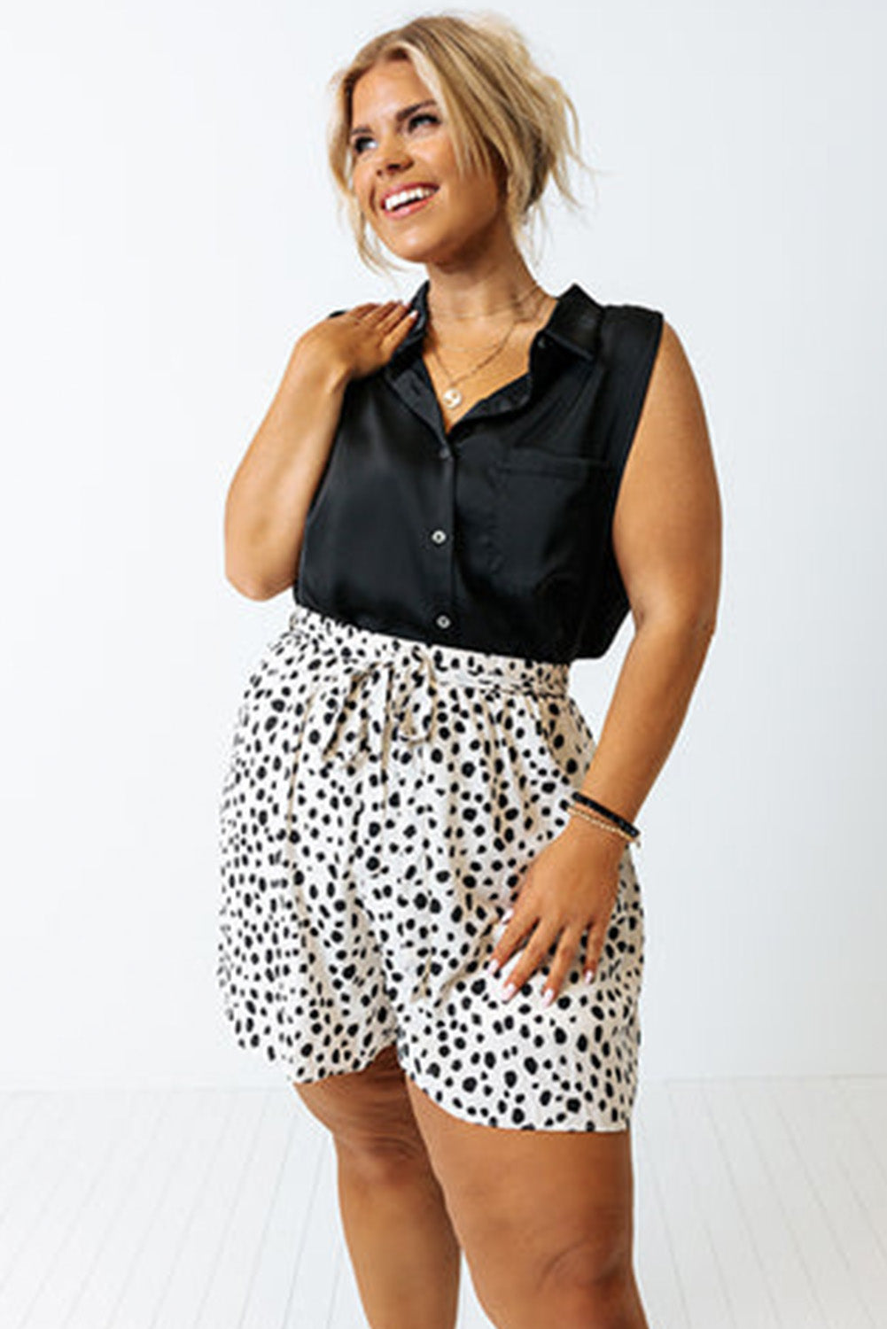 Plus Size Dalmatian Print High Waist Shorts