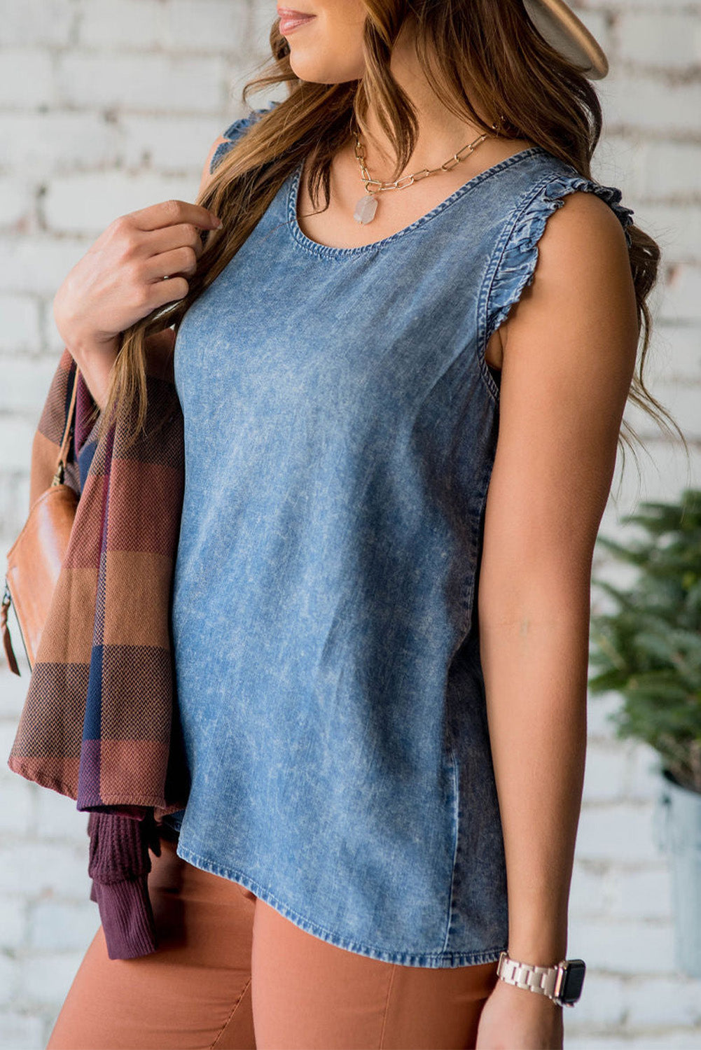 Ruffled Denim Tank Top