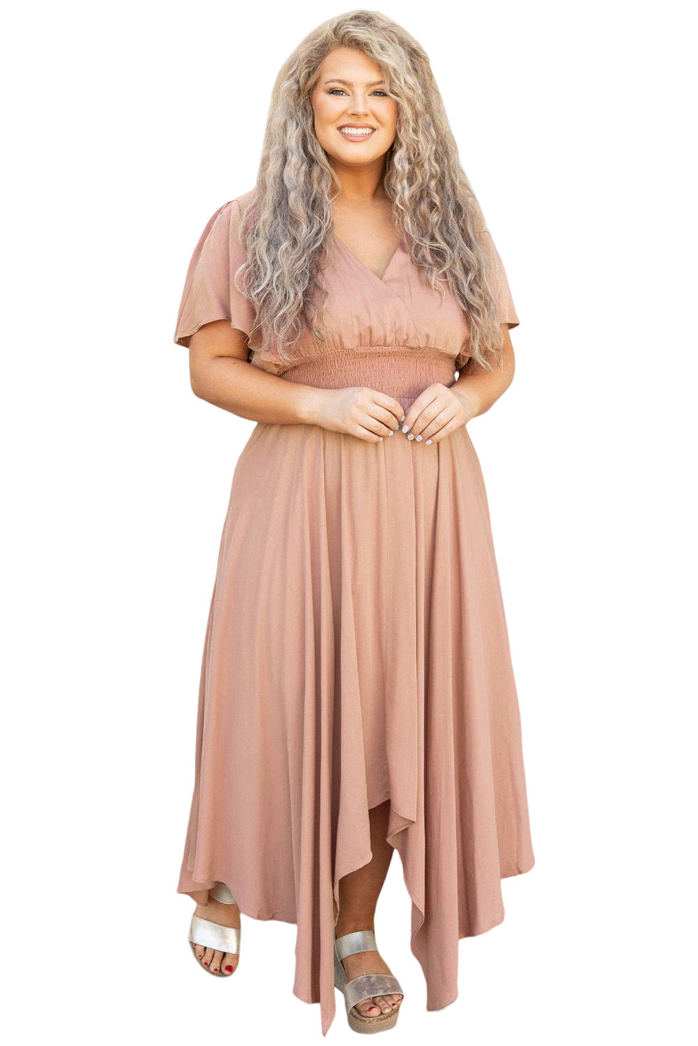 Wrap V Neck Plus Size Handkerchief Dress