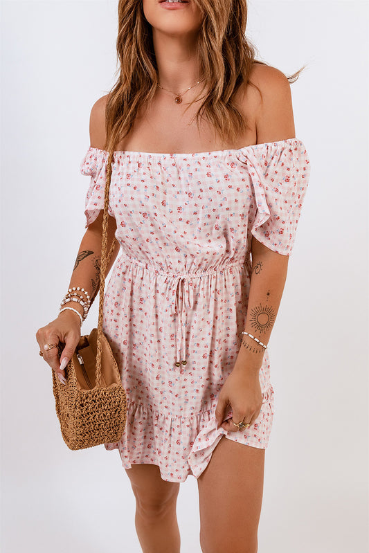 Elastic Waist Ruffled Hem Floral Dress