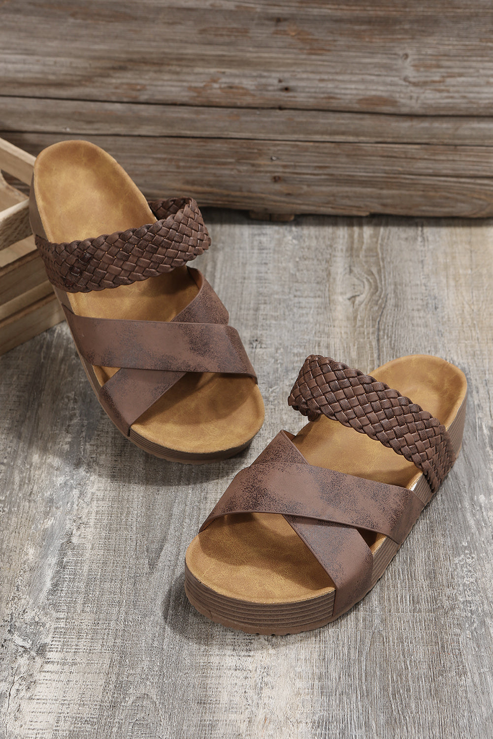 Braided Detail Criss Cross Platform Slippers