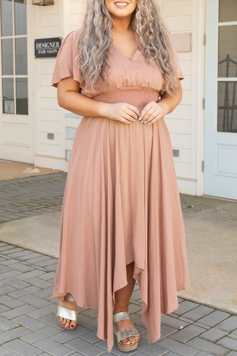 Wrap V Neck Plus Size Handkerchief Dress